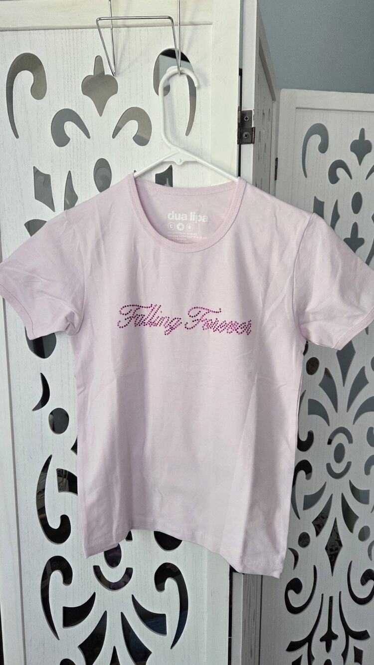 Dua Lipa Radical Optimism Falling Forever Pink Rhinestone Baby Tee Large NWOT